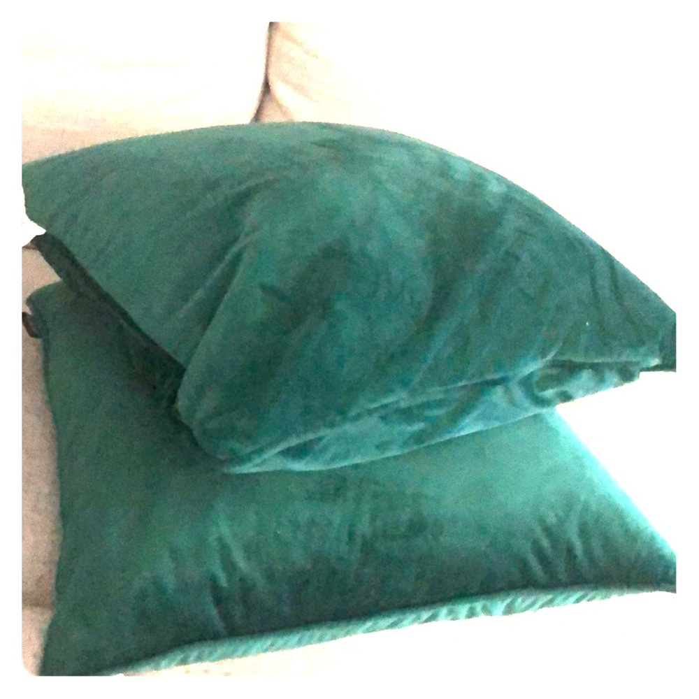 Emerald green pair of throw pillows